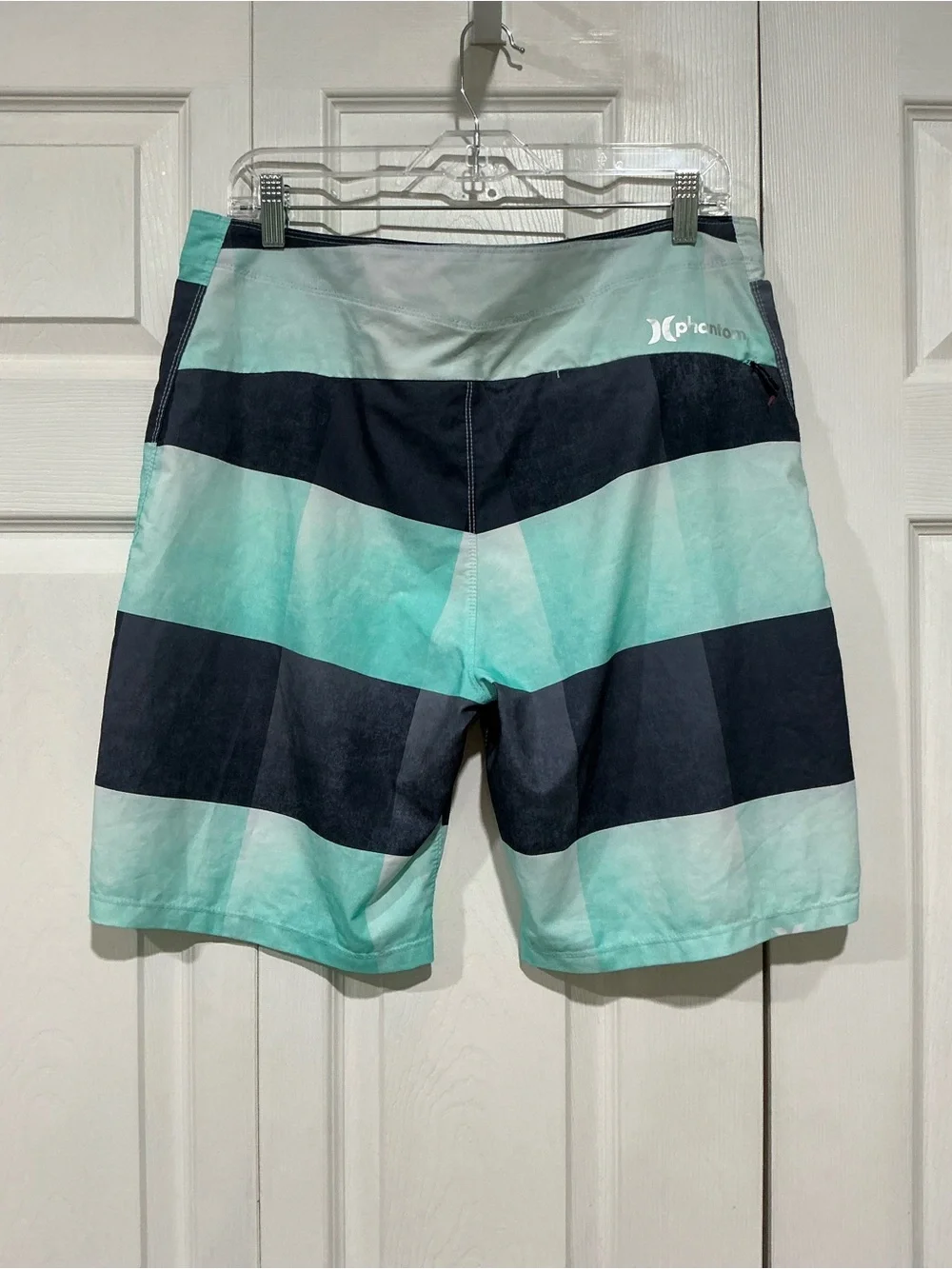 💙 Hurley Phantom Men’s Board Shorts Green White Gray Plaid Pocket - 32 (01285)